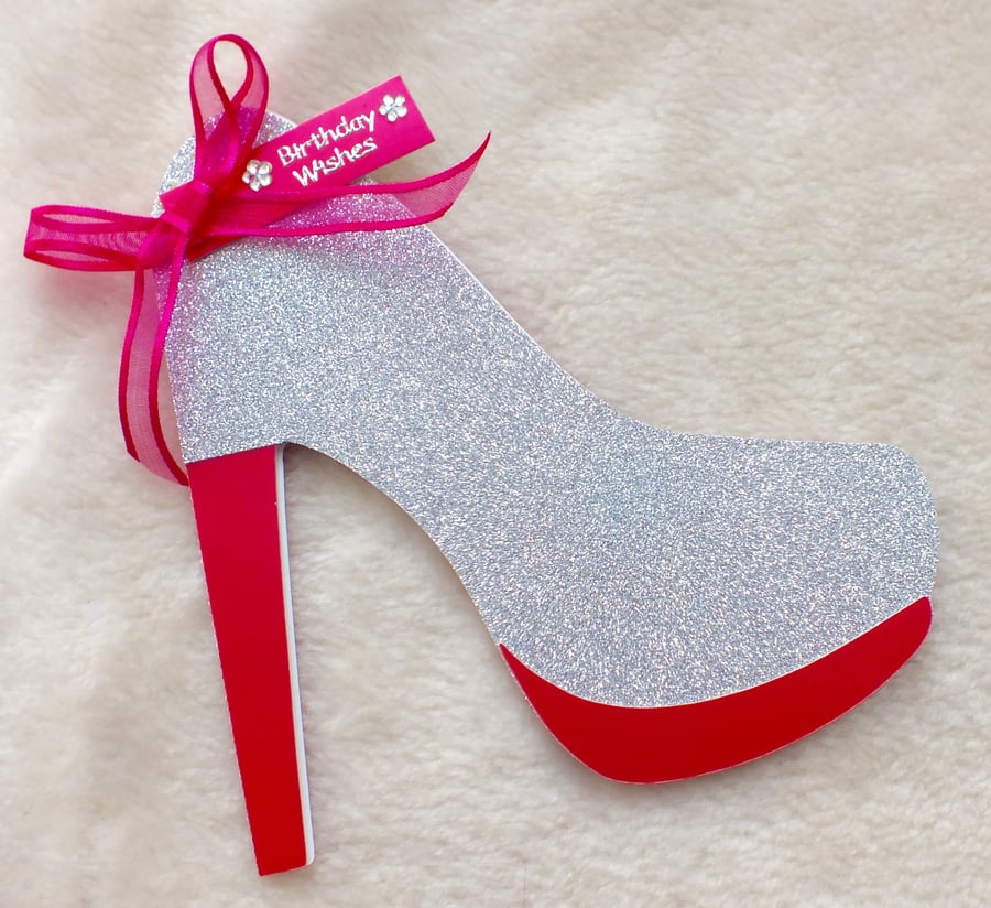 Glitzy Handmade High Heel Shoe Birthday Card