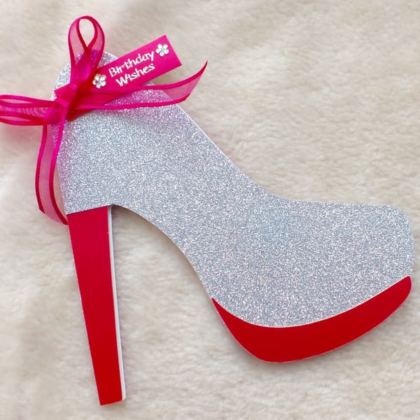 Glitzy Handmade High Heel Shoe Birthday Card