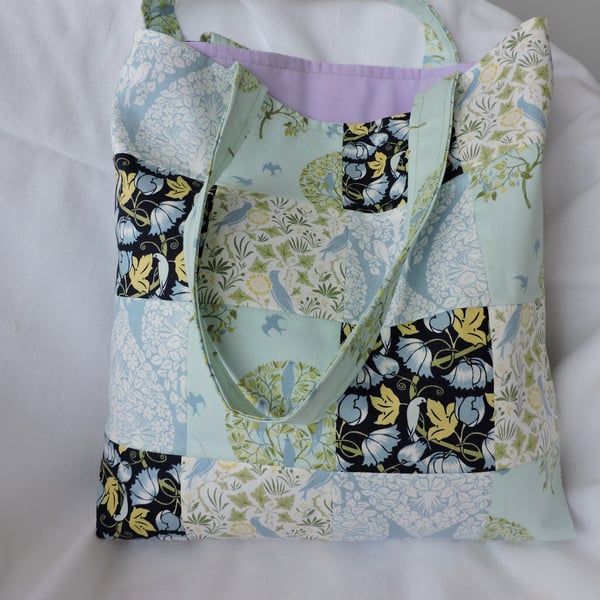 Seconds SundayTote Bag Patchwork Pale Blue Pale Green White Yellow Navy 