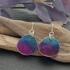 Printed Aluminium and sterling silver earrings - Blue and purple 