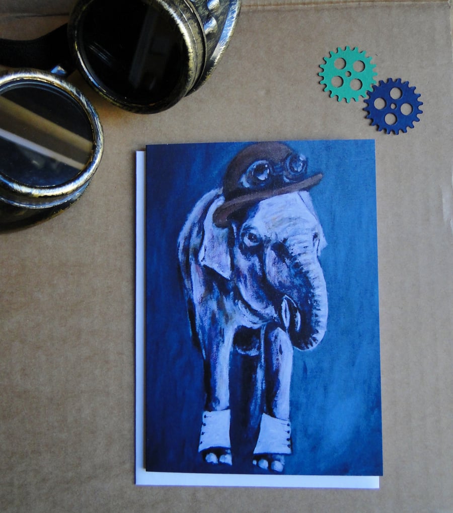 Steampunk Elephant Greeting Card From my Original Art Acrylic Painting