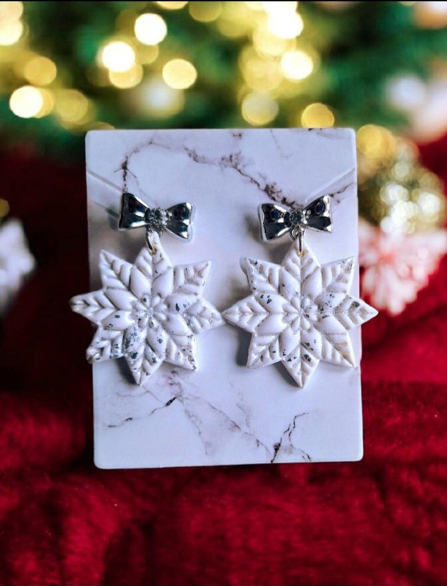Christmas Snowflake Metallic Handmade Dangly Earrings 