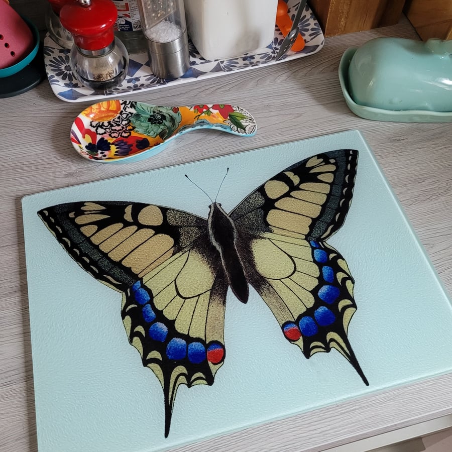 Swallowtail Butterfly Glass Chopping Board 