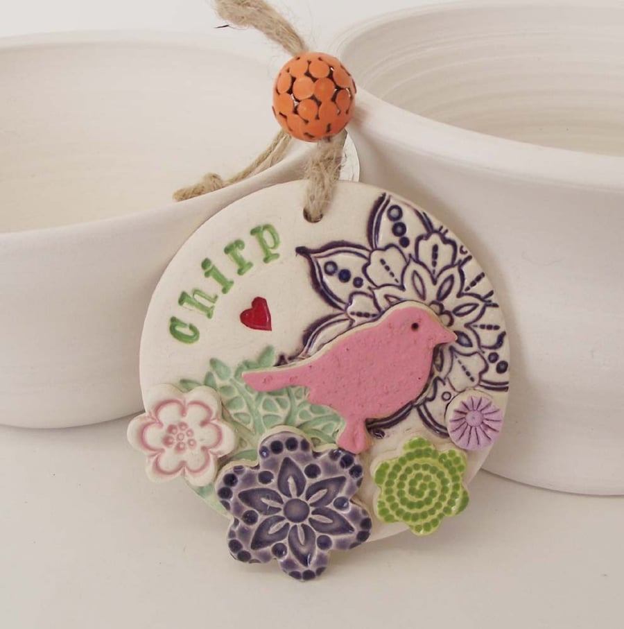 Sale Ceramic decoration with bird and flowers