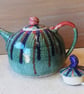 Gorgeous stripey large stoneware teapot with extra lid, for a change - Image 2
