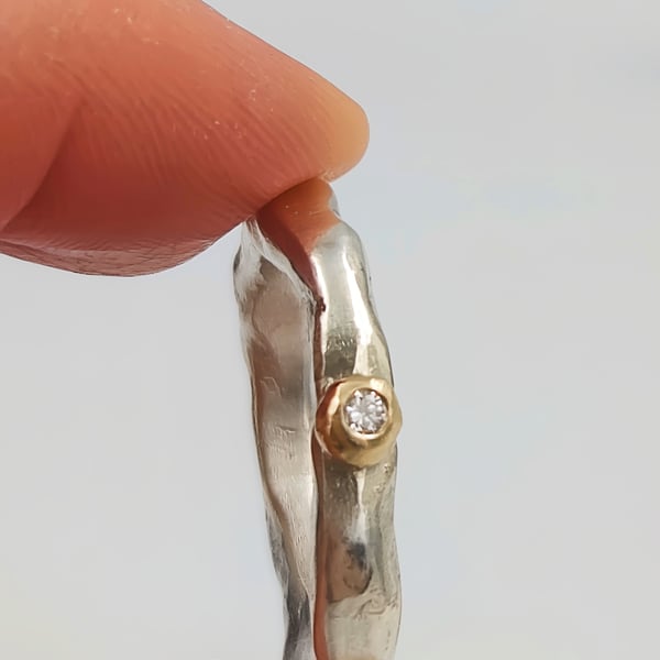 Luminous Sterling Silver & Gold Diamond Ring - Size O