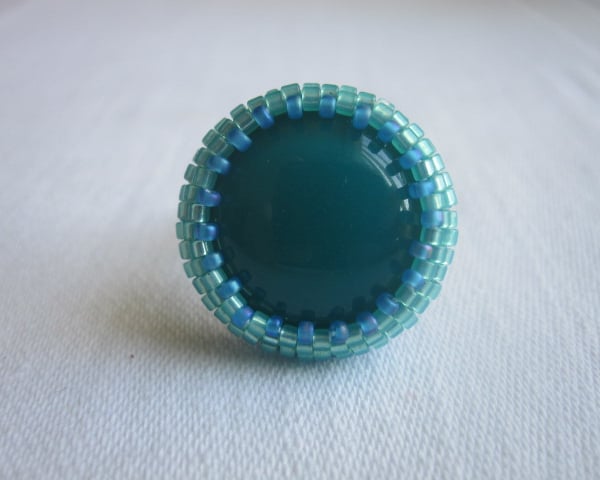 Green and Turquoise Beadwork Ring