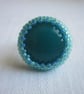 Green and Turquoise Beadwork Ring - Image 1
