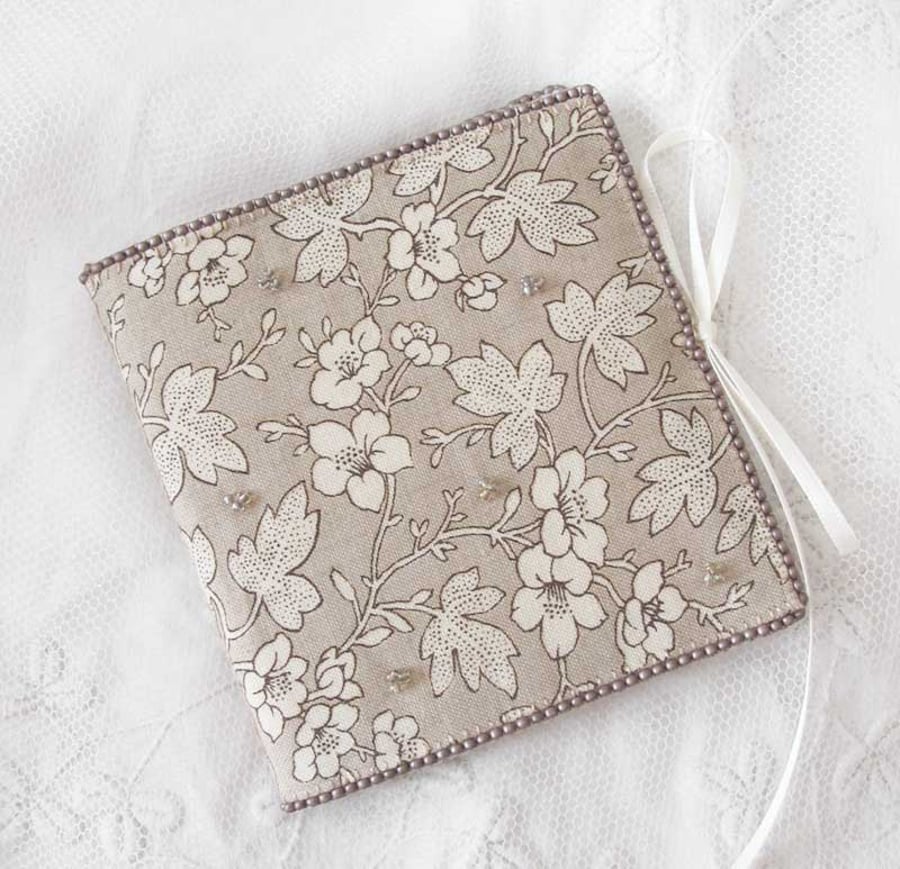 NEEDLE BOOK  HAND BEADED  CREAM TAUPE