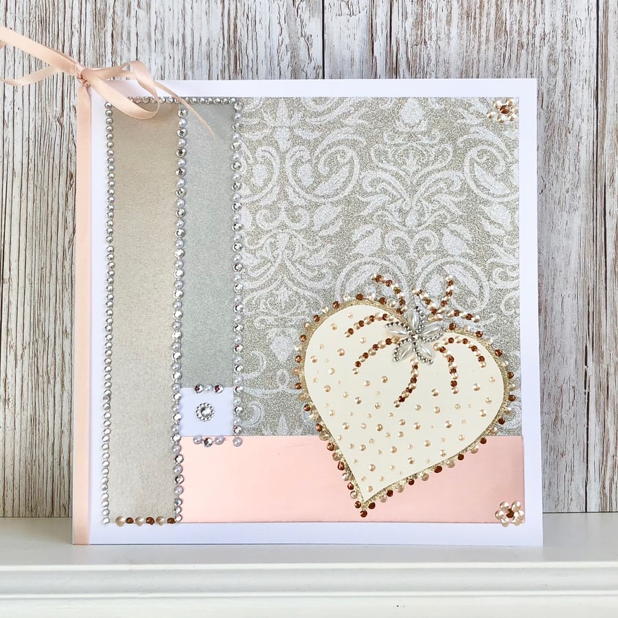 Birthday card - large handmade birthday card jewel sparkly glitter heart