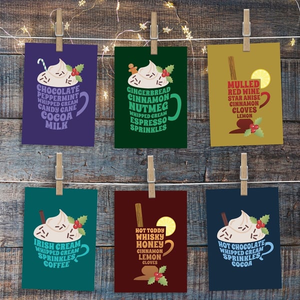 Set of 6 Christmas Hot Drink Cards