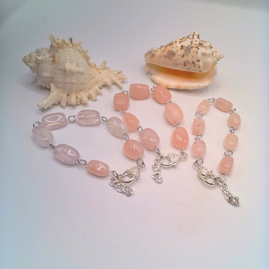 Rosary Style Rose Quartz Nugget Beads Bracelet, Summer Bracelet, Gift for Her