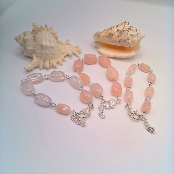Rosary Style Rose Quartz Nugget Beads Bracelet, Summer Bracelet, Gift for Her