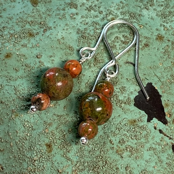 Beautiful Unakite and sterling silver earrings FREE UK POSTAGE