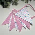 Handmade Fabric Bunting 8 Flags in Pastel Pink Florals Design