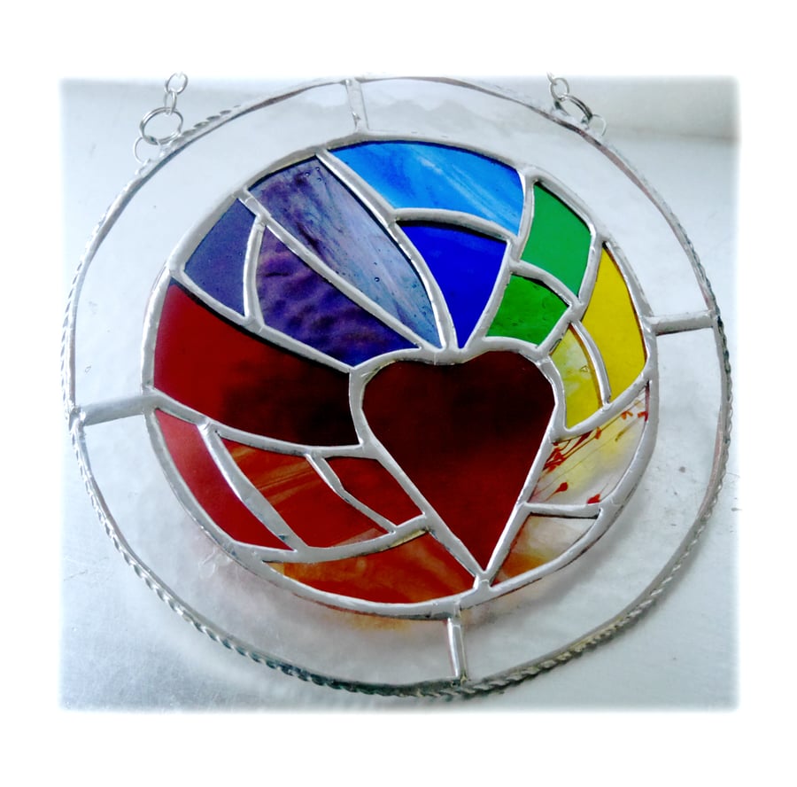 Rainbow Heart Ring Stained Glass Suncatcher 