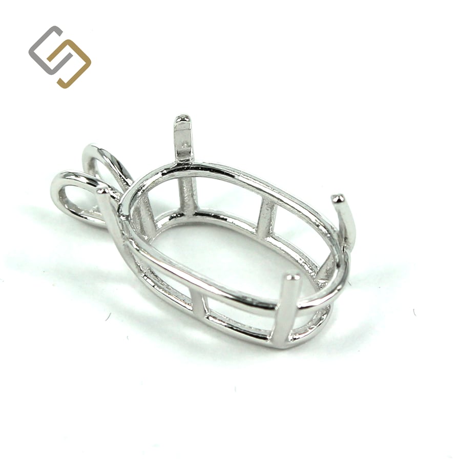 Oval Basket Pendant Setting with 4-Prong Mounting in Sterling Silver, 13x18mm 