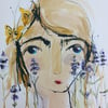 Unframed lavender inky girl ' DillyBlue'