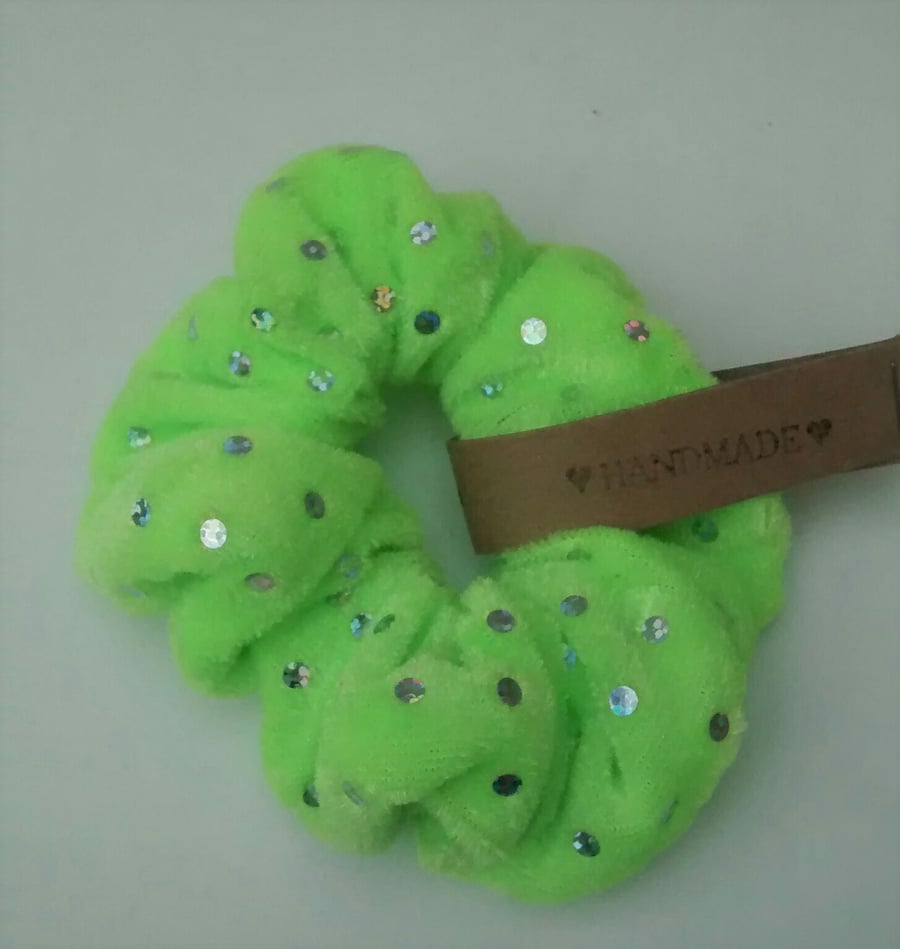 Lime Green Sequin Hair Scrunchie