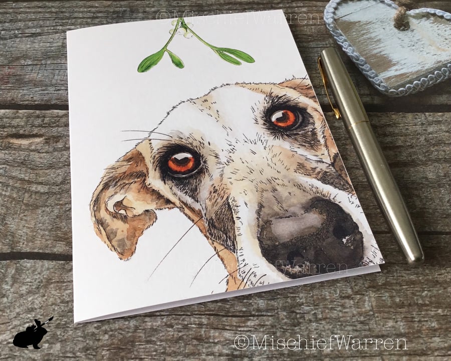 Sight Hound Christmas Card. Greyhound, lurcher, whippet dog Christmas card.