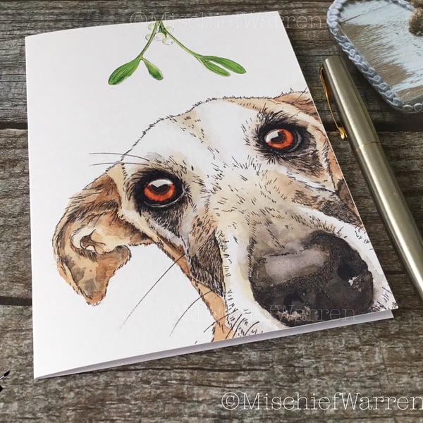 Sight Hound Christmas Card. Greyhound, lurcher, whippet dog Christmas card.