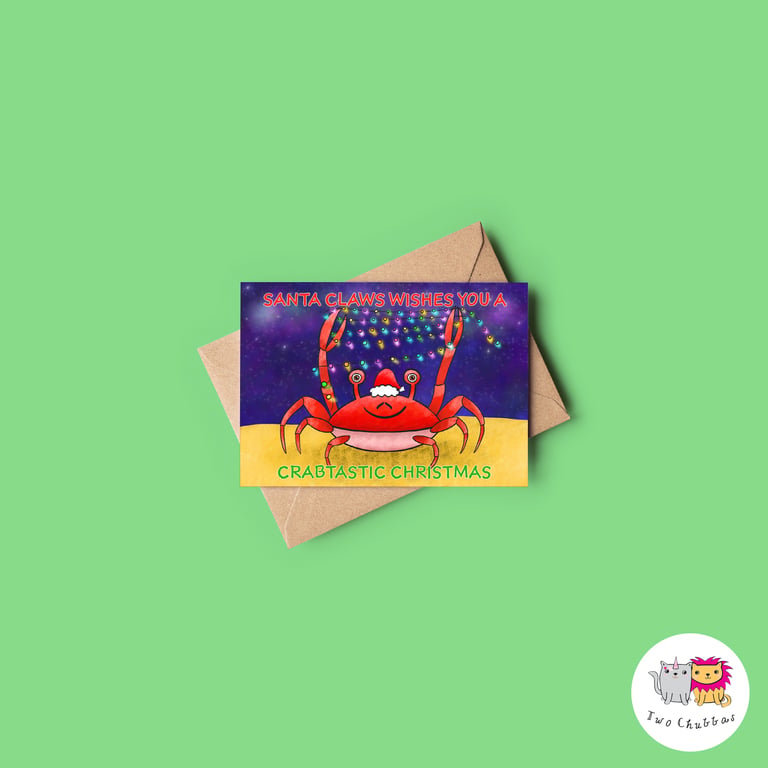 Crab Christmas Card, A6 Christmas Card, Cute Animal Christmas Card