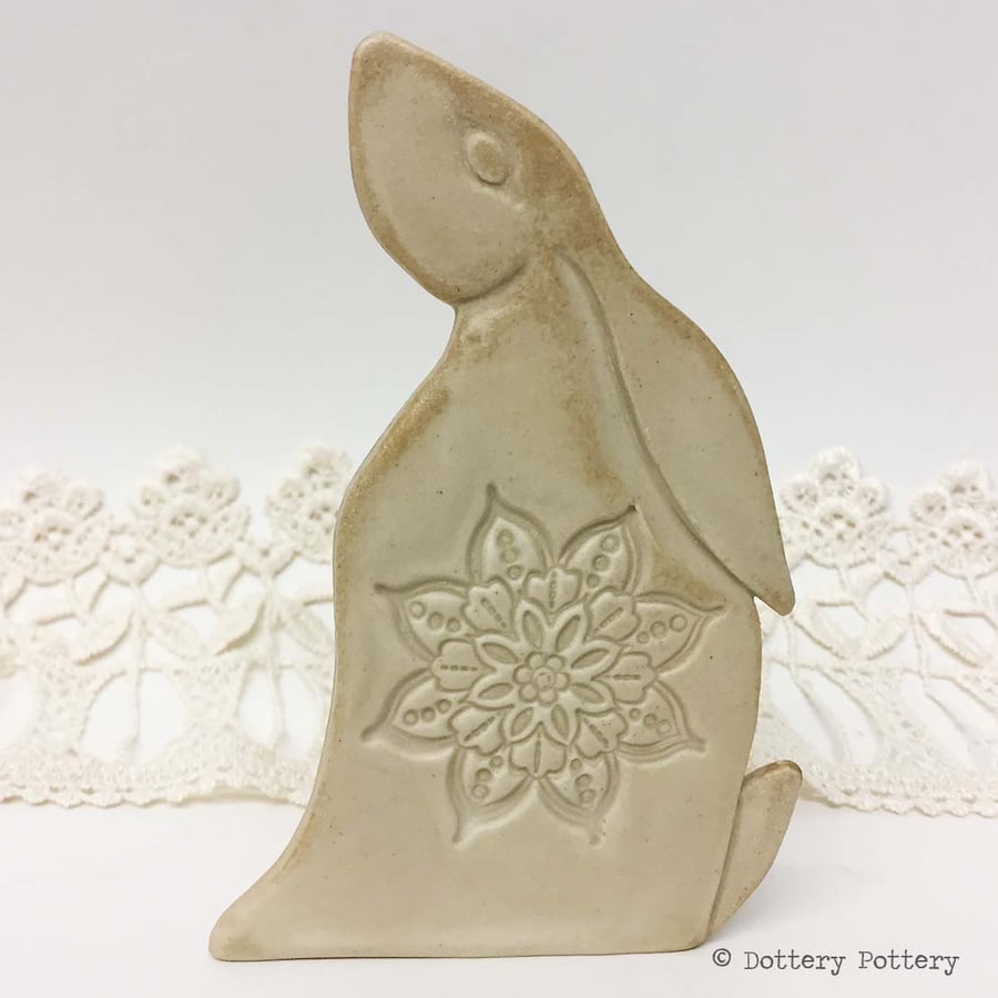 Ceramic Moon Gazing Hare Pottery Hare decoration natural clay rabbit