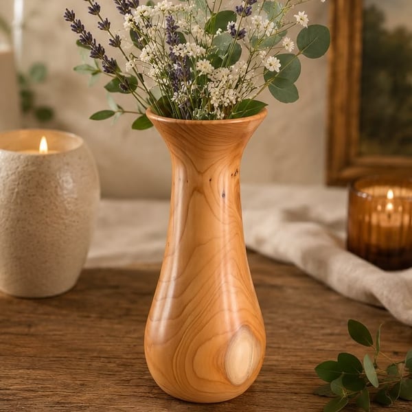 Handturned Yew Wood Bud Vase