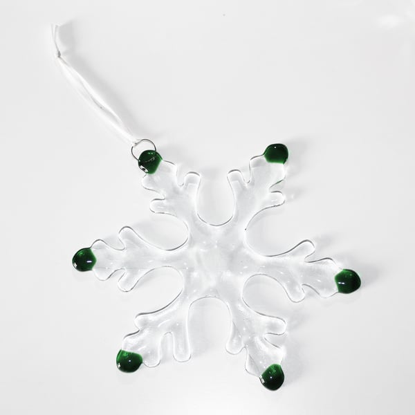 Glass Christmas Snowflake Decoration - Green