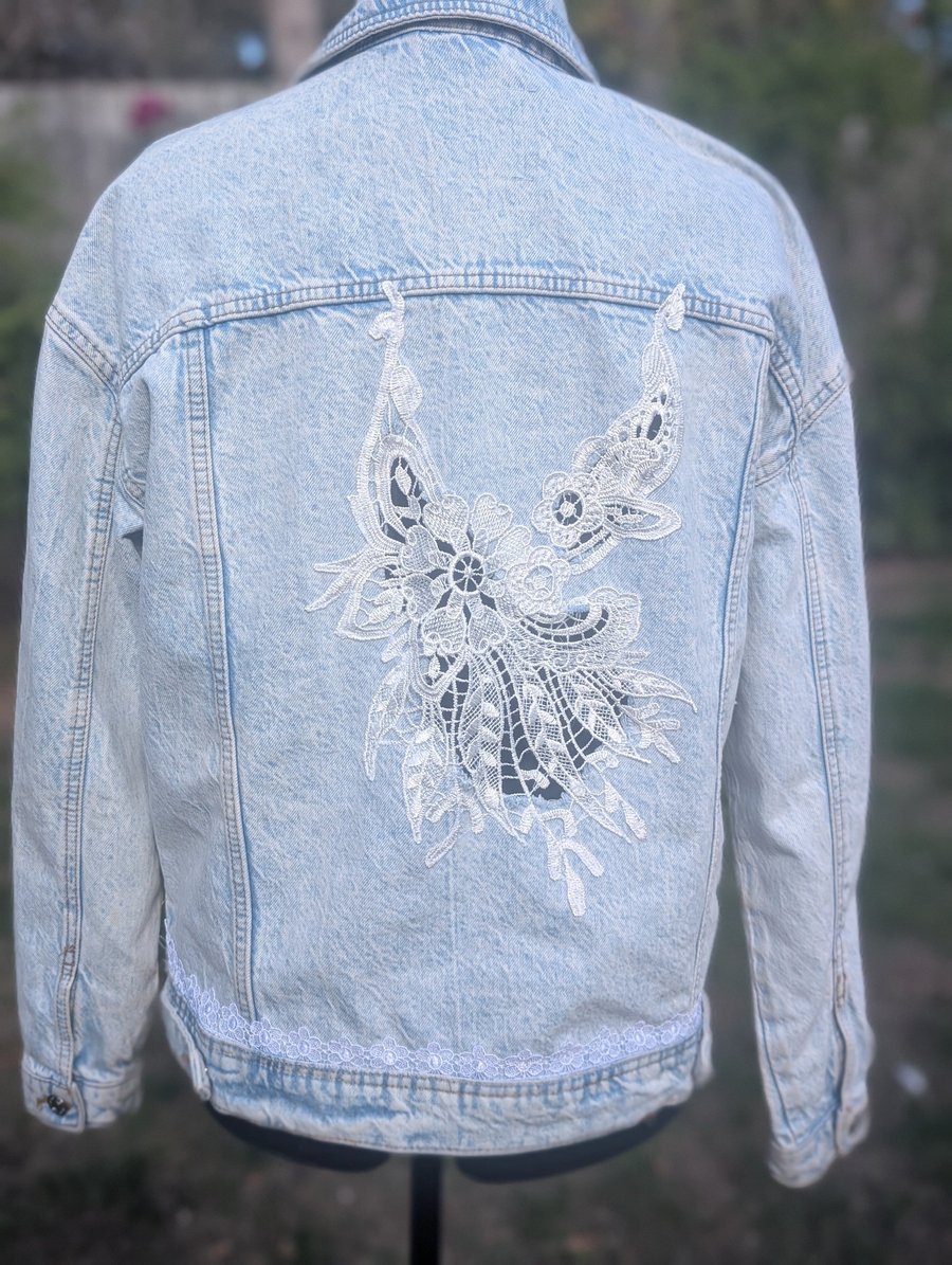 Bespoke denim and lace jacket.