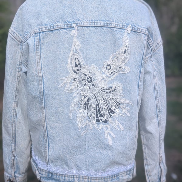 Bespoke denim and lace jacket.