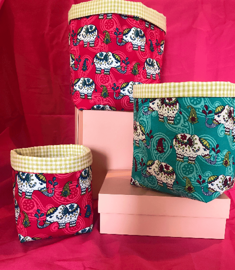 Set of 3 Fabric Storage Baskets Boxes Great for Sewing Supplies Three Sizes 