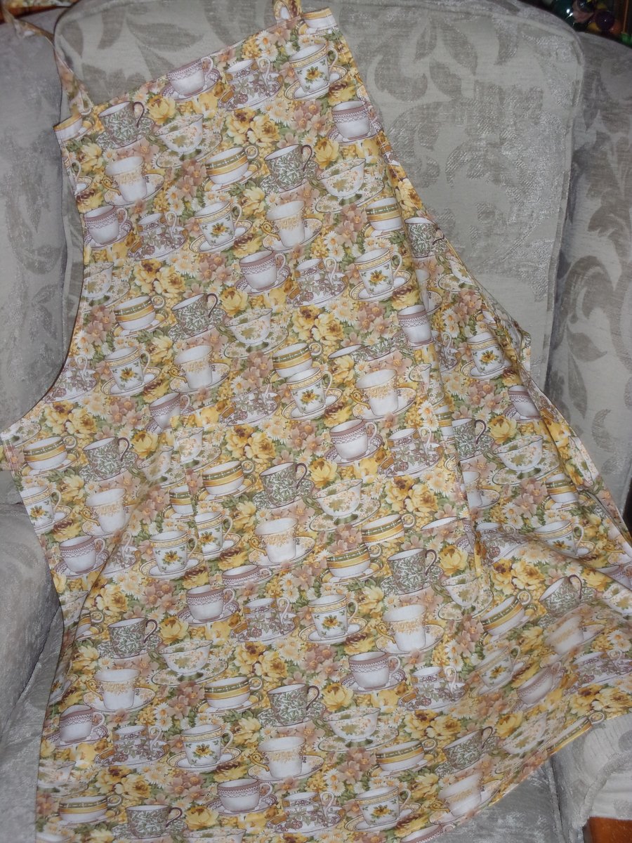 Yellow and White Cups and Saucers Adult Apron