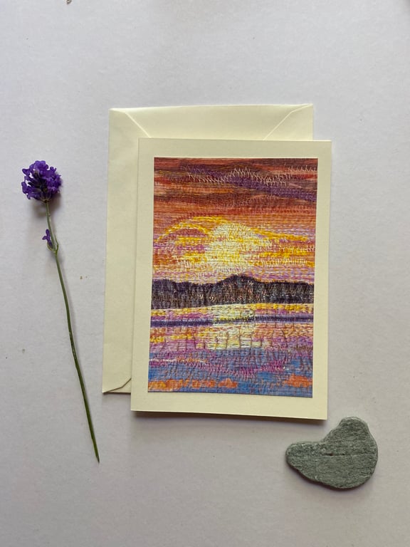 Sun set scene, original art print greeting card