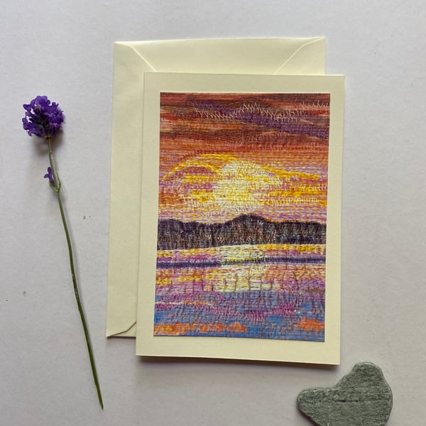 Sun set scene, original art print greeting card