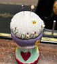 Pin cushion - cute girl egg cup - embroidered with bee and flowers - Image 5