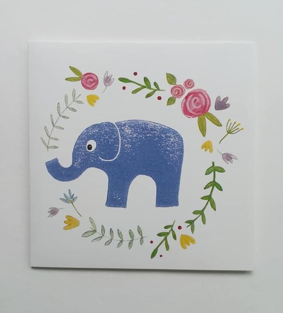 Flower Shower Elephant Greetings Card