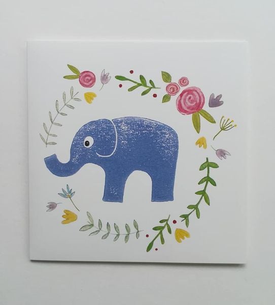 Flower Shower Elephant Greetings Card