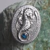 Reduced! Silver Pewter Seahorse Brooch with Paua Shell