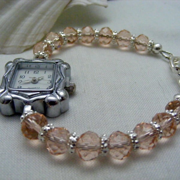 Peach Crystal Wrist Watch