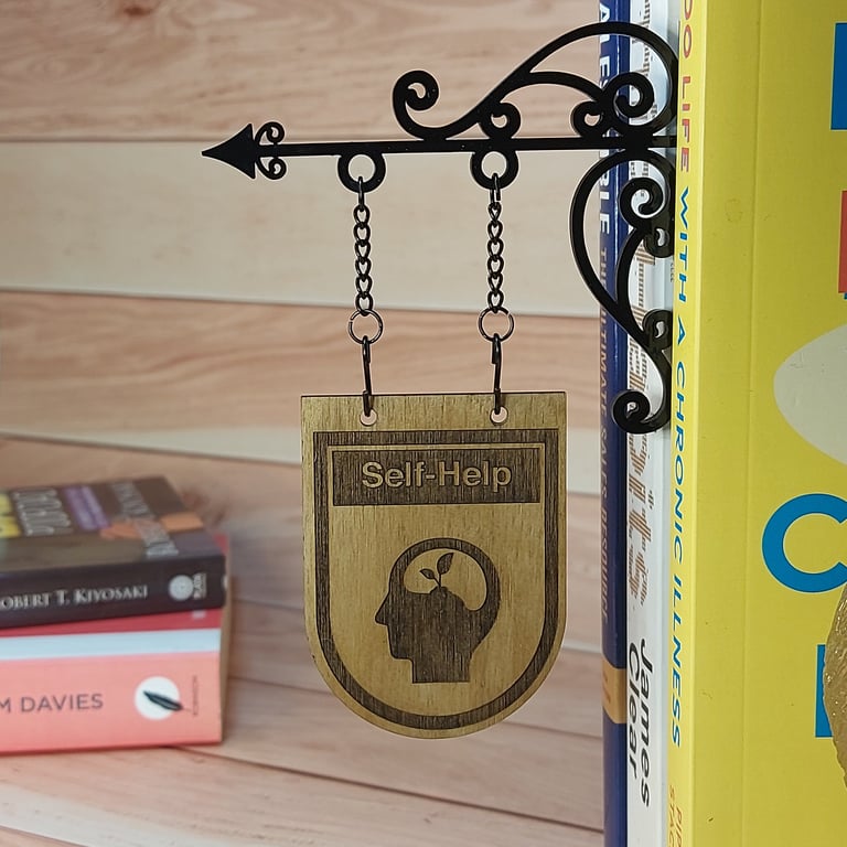Self-Help Genre Divider Bookshelf Decor  Solid Walnut Library Sign
