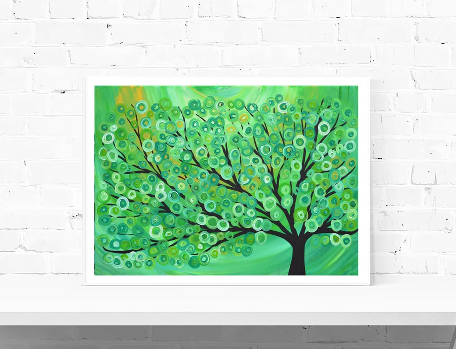 Green Tree Print - Green Abstract Tree Wall Art Print - Green Tree of Life Print
