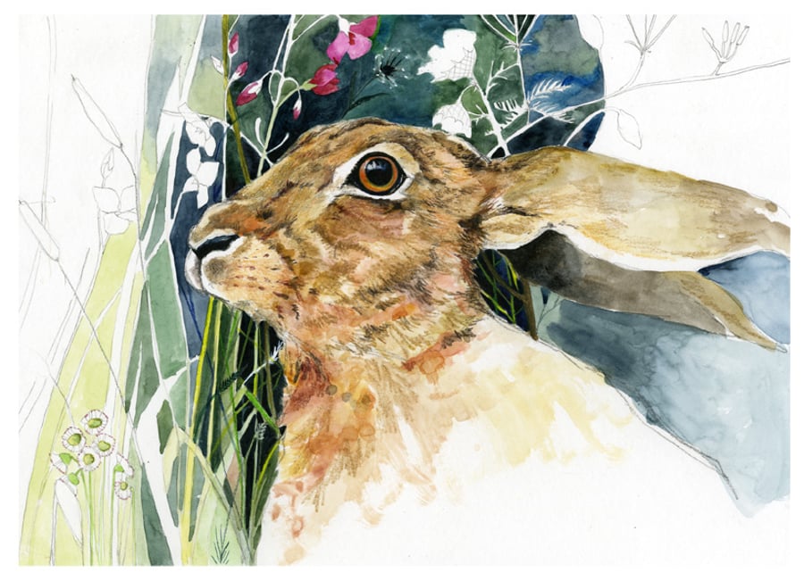 Hare in the Garden Giclee A4 print