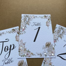 Country style TABLE NUMBERS horse, macrame, flowers, farm wedding A6 card