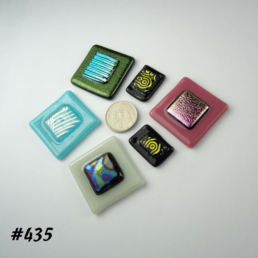 5 mixed glass cabochons, accessory glass, jewellery making, multicoloured (435)