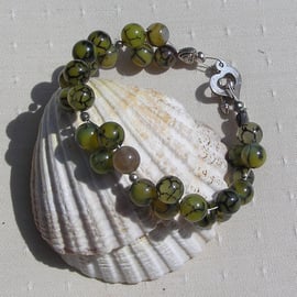 Green Dragon's Vein Agate Crystal Gemstone Beaded Bracelet "Green Dragon"