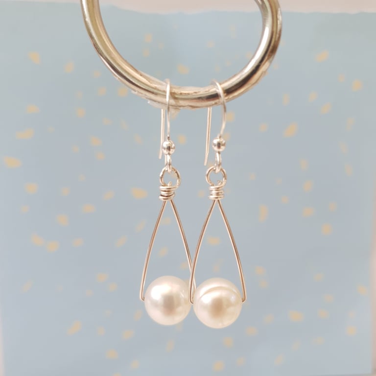 Large Cultured Pearl Drop Earrings Sterling Silver Wedding Smart Event Earrings