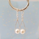 Large Cultured Pearl Drop Earrings Sterling Silver Wedding Smart Event Earrings