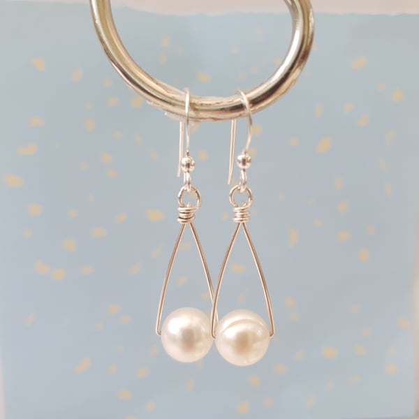 Large Cultured Pearl Drop Earrings Sterling Silver Wedding Smart Event Earrings