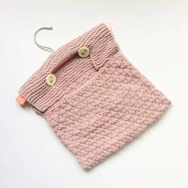 Cotton Peg Bag , hand knitted in light pink cotton  SALE